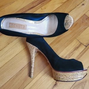 SCHUTZ Charlotte Suede Peep Toe Platform Pump, 40